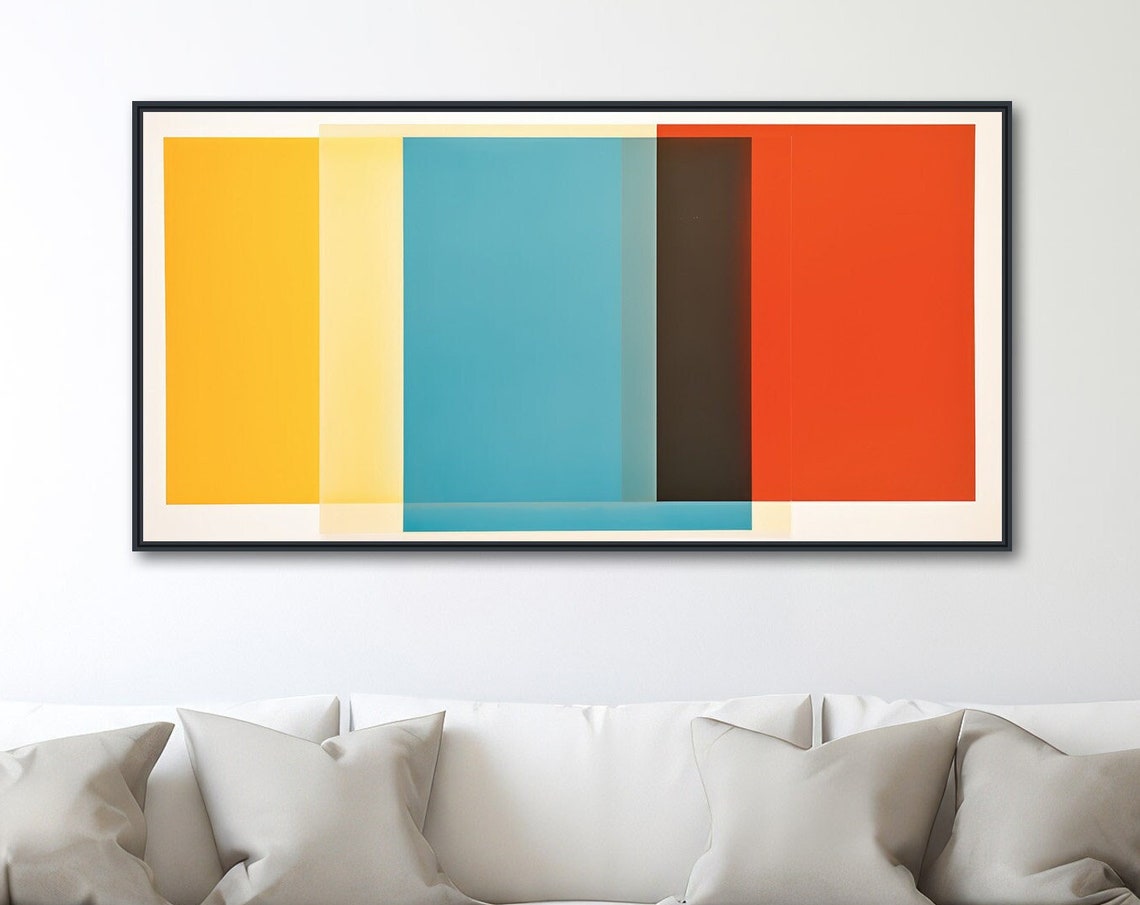 Panoramic Minimalist Gradient Color Blocks Yellow Teal Orange Print