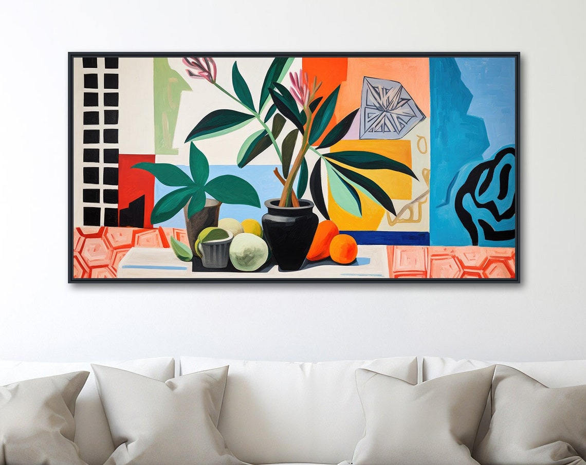 Boho Still Life Painting Tropical Wall Art Colorful Mediterranean Abstract Giclee Paper Or Framed Print Morning Still Life
