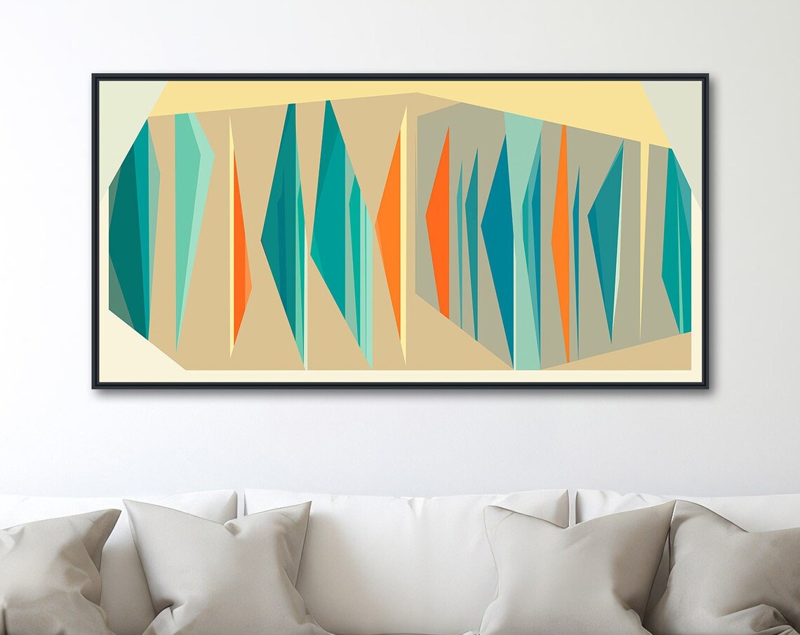 Mid Century Geometric Abstract Art Print, Panoramic