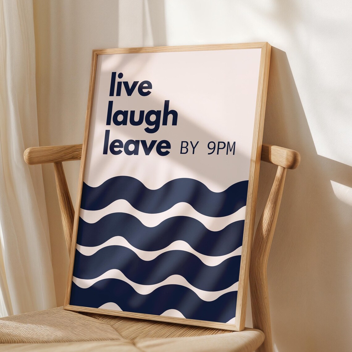 Funny Dorm Live Laugh Leave By 9PM Navy Blue Wavy Abstract Poster