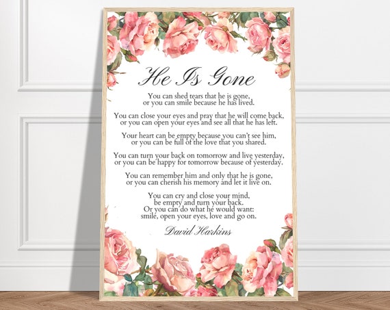 He Is Gone Poem By David Harkins Wall Art Gift A Letter From Heaven Grief Gift Bereavement Gifts Sympathy Gift