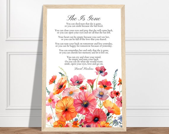 Grief Gift Poem She Is Gone By David Harkins Wall Art Gift A Letter From Heaven Grief Poem Bereavement Gifts Sympathy Gift