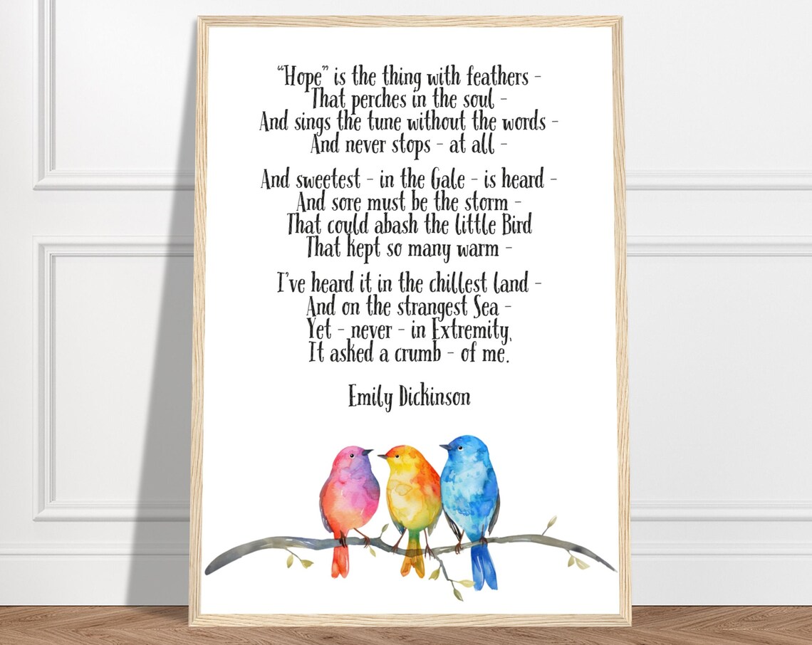 Emily Dickinson Hope Is The Thing With Feathers Poem Birds Poster
