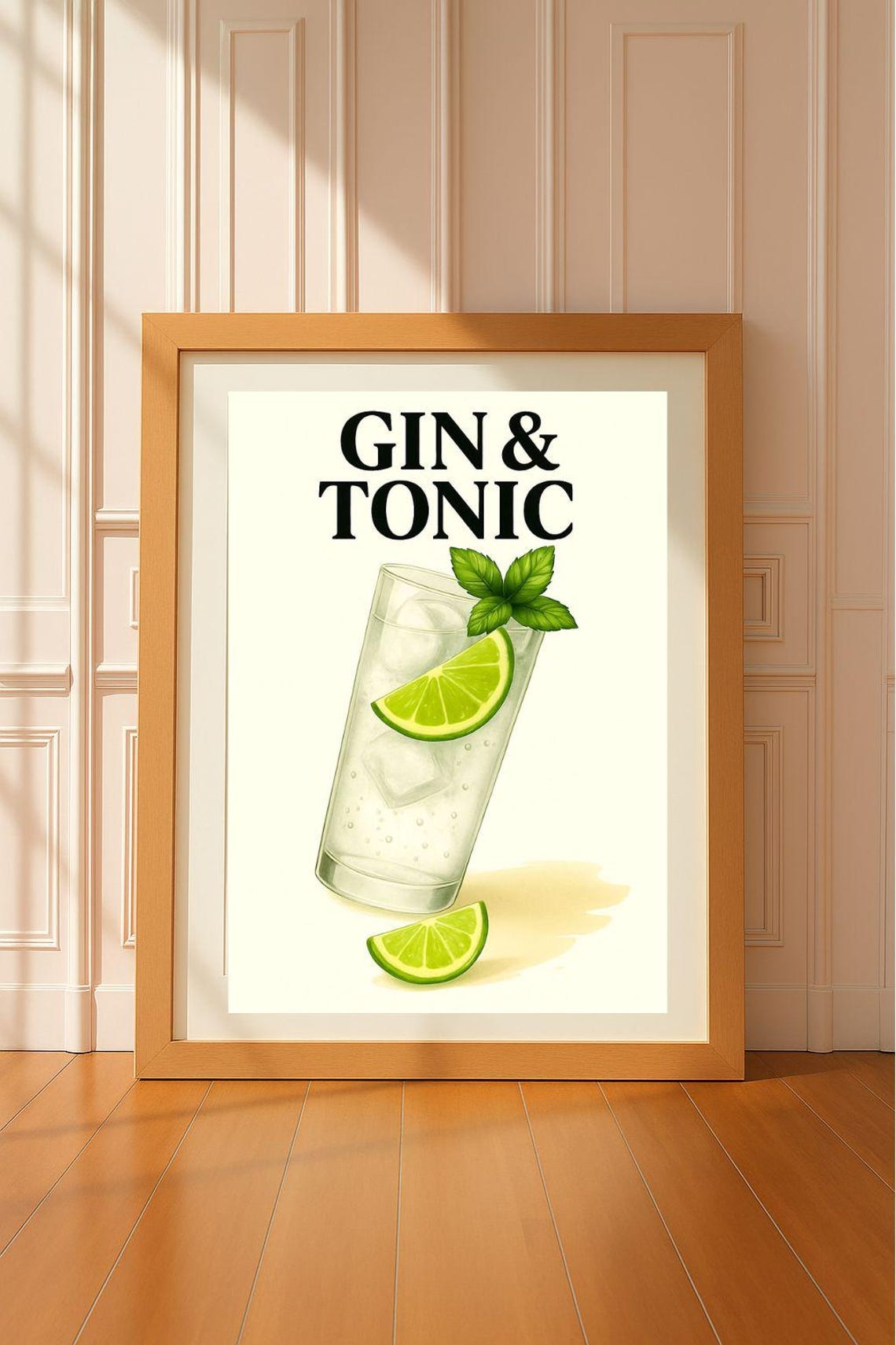 Gin and Tonic Lime Cocktail Illustration Kitchen Bar Decor Poster