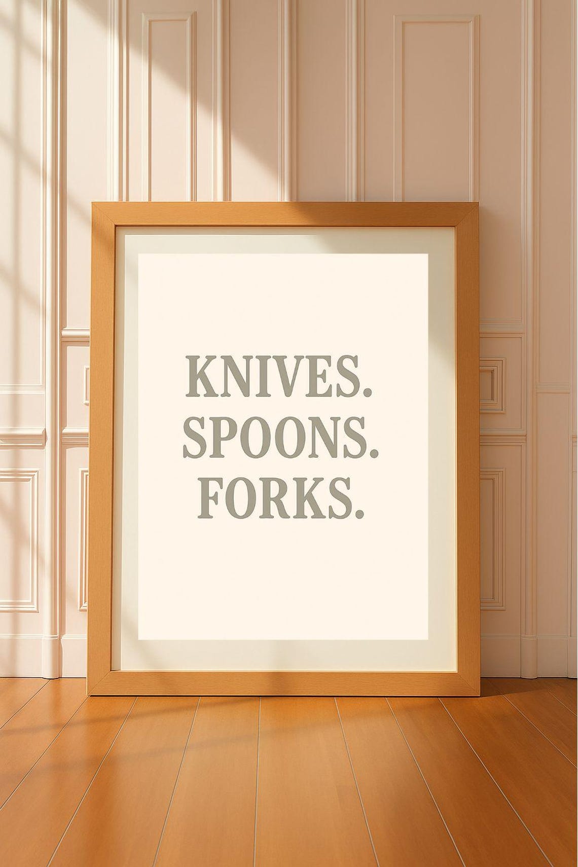 Knives Spoons Forks Minimalist Neutral Typography Kitchen Print