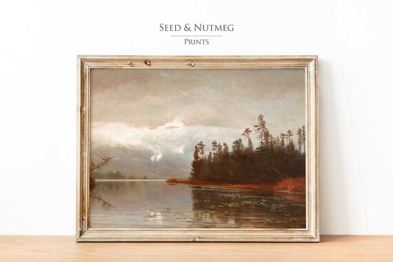 Rustic Autumn Lake With Pine Trees Vintage Oil Painting Poster