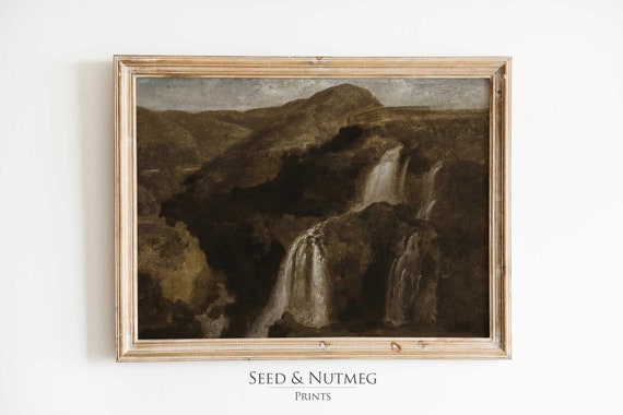 Moody Waterfall Landscape Wall Art Painting Print Dark Academia Decor Oil Painting Wall Decor 103