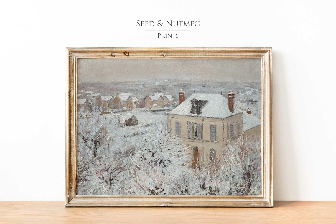 European Snowy Winter Vintage Print Country Farmhouse Vintage Wall Art Oil Painting Christmas Holiday Decor 17