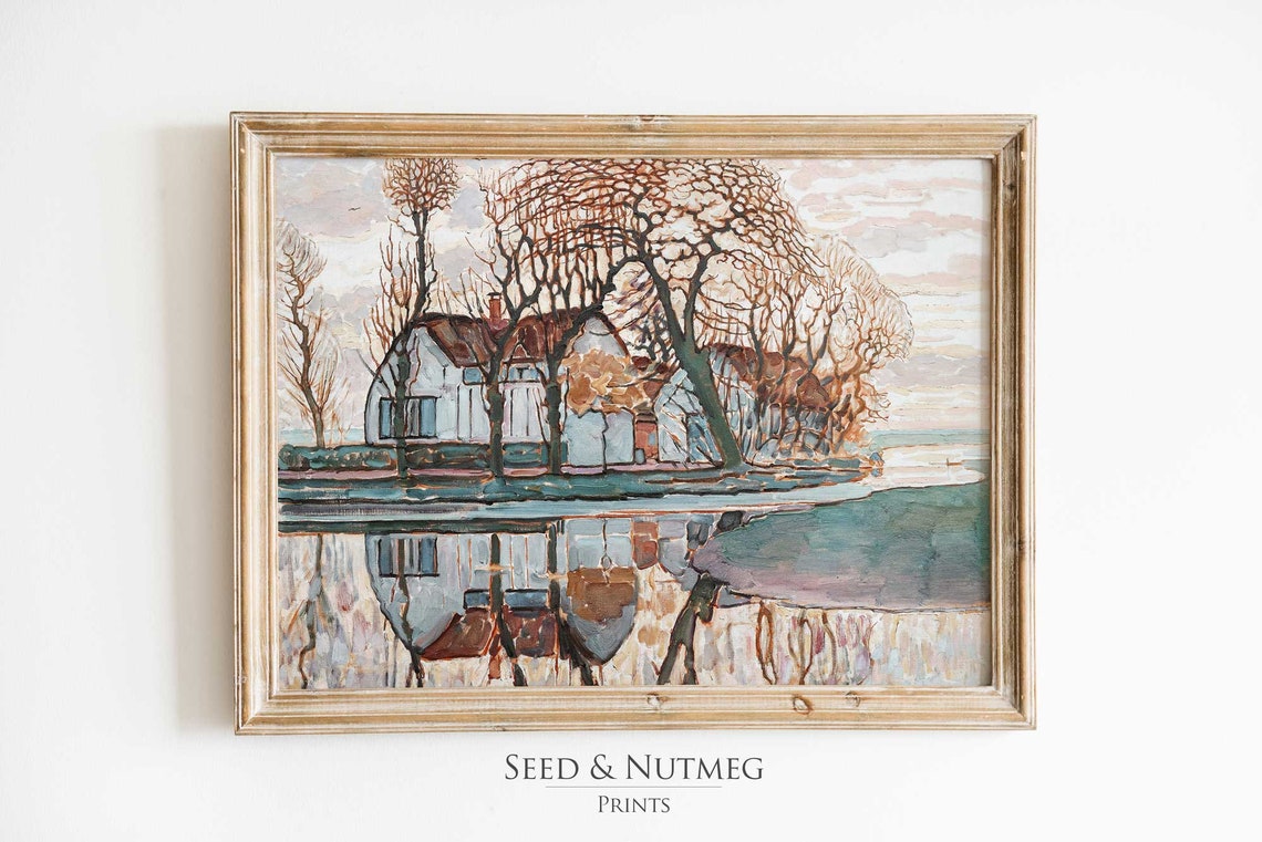 Farmhouse Among Bare Trees by Still Water Expressionist Poster