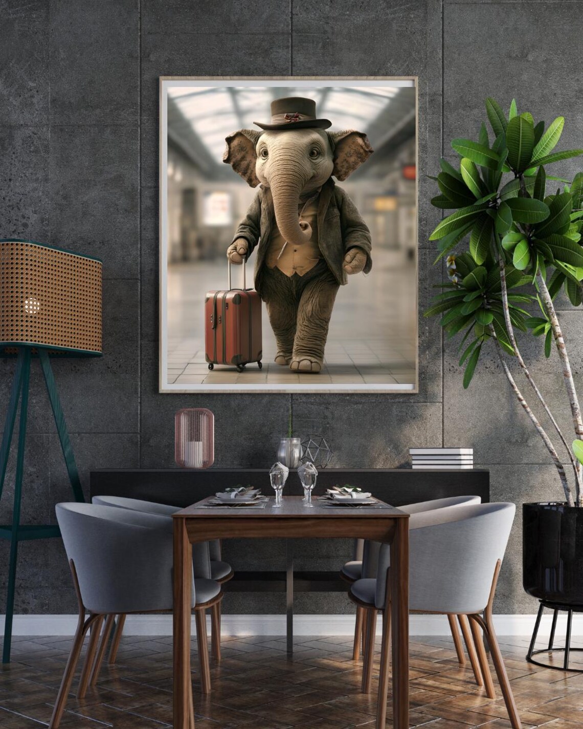 Elephant Traveler Art Print Whimsical Animal Portrait