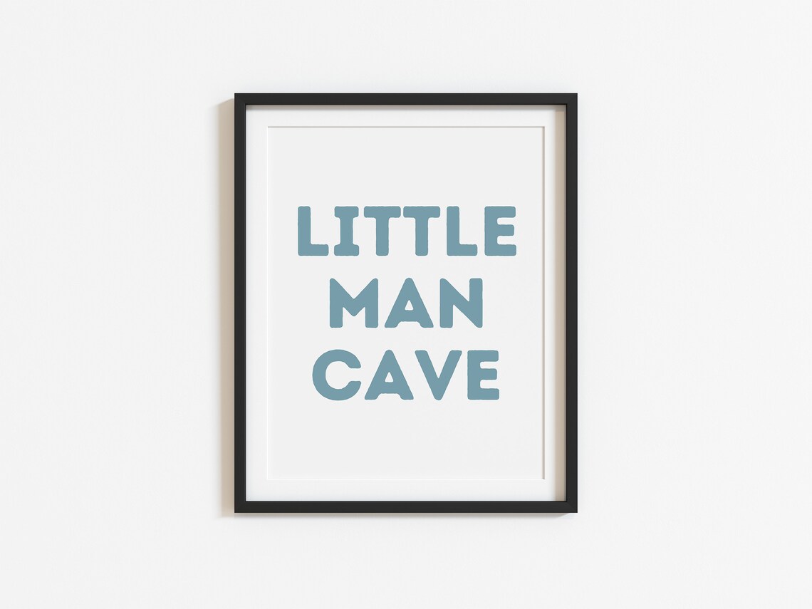 Little Man Cave Dusty Blue Lettering Nursery Boys Room Framed Poster - Image 3