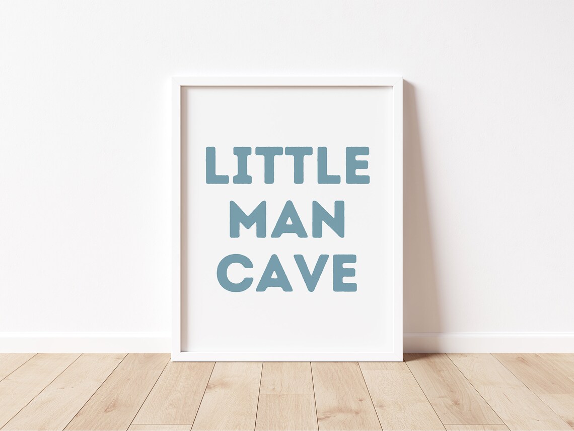 Little Man Cave Dusty Blue Lettering Nursery Boys Room Framed Poster - Image 2