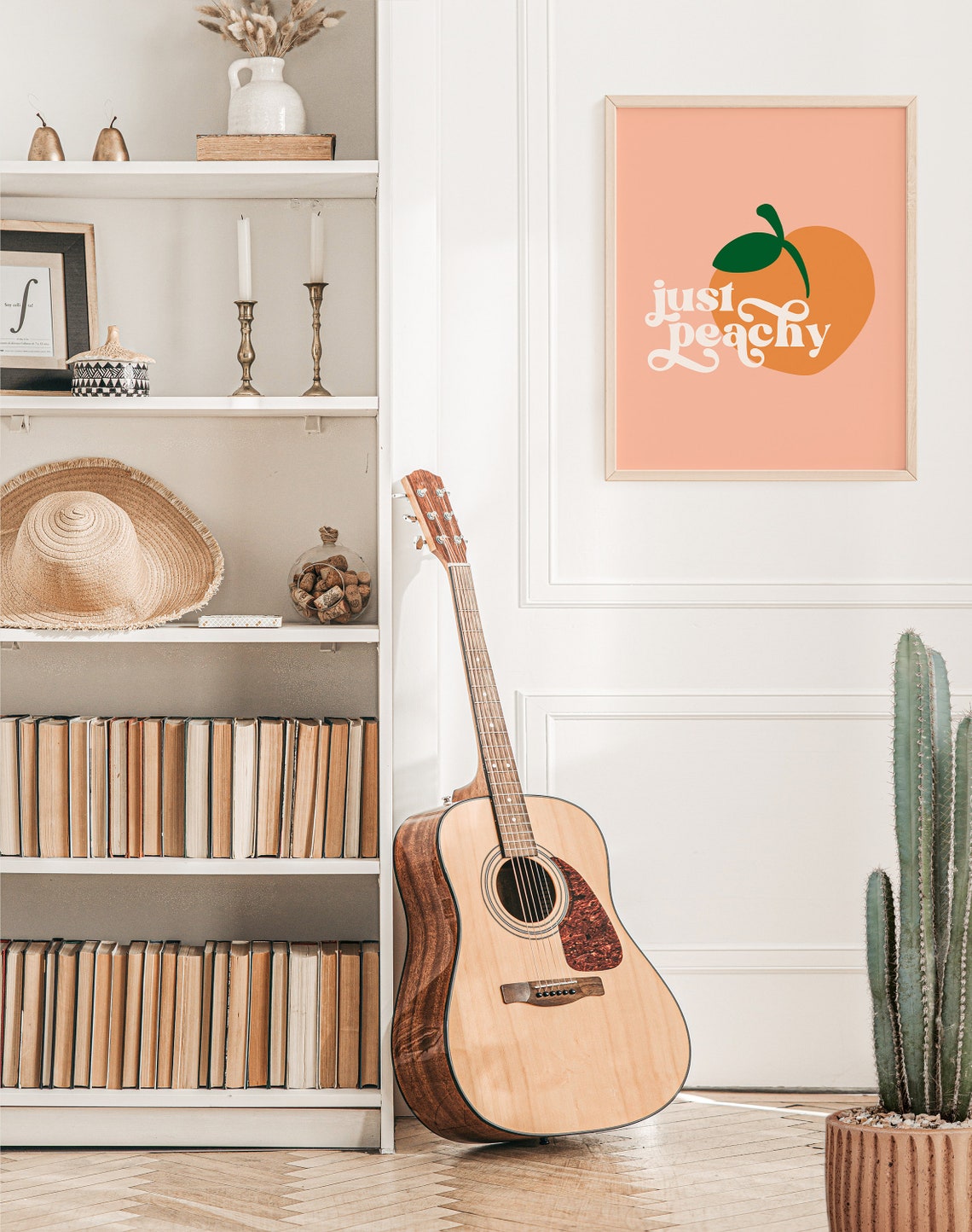 Just Peachy Retro Script Peach Illustration Framed Poster for Kitchen - Image 2