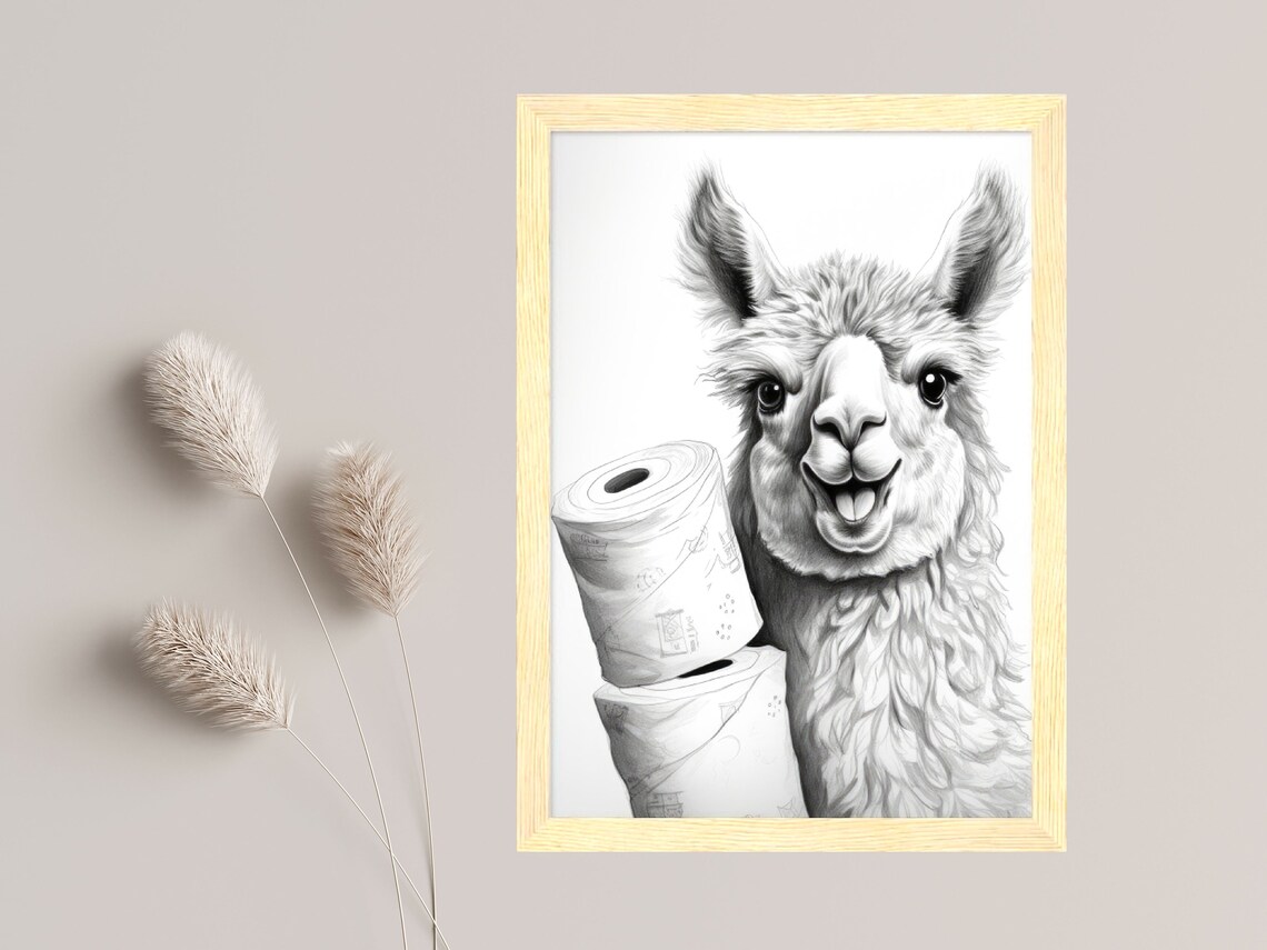 Funny Llama With Toilet Paper Rolls Poster