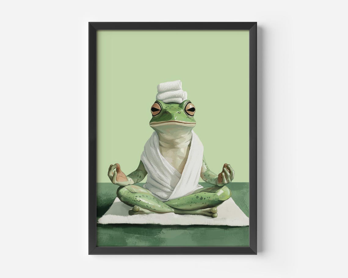 Funny Meditating Frog In A Towel Zen Yoga Spa Day Animal Poster