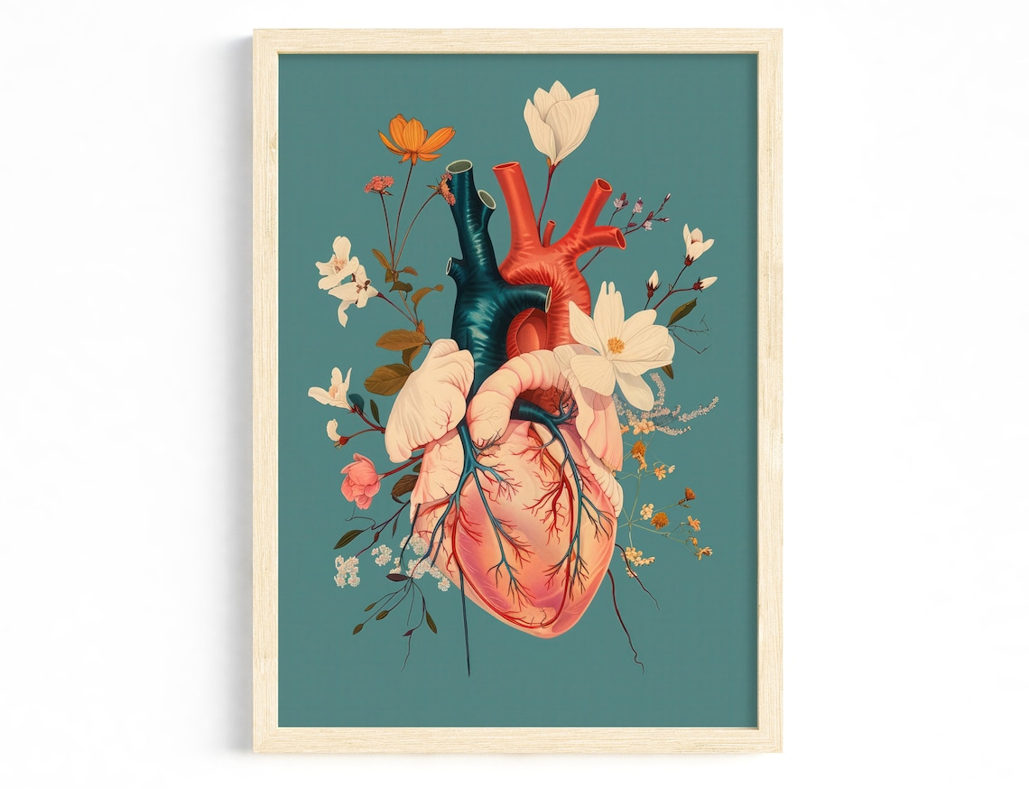 Vintage Heart Flower Illustration Art Print