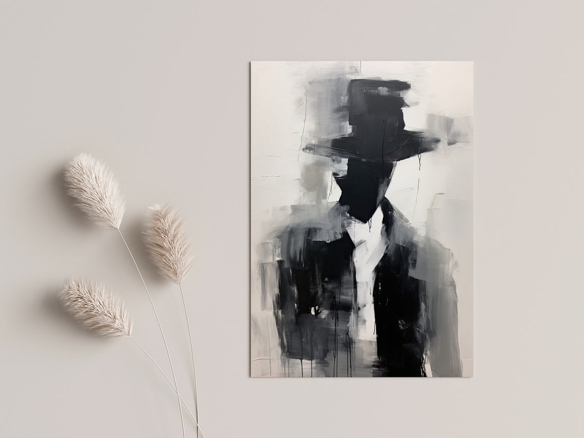 Living Room Wall Art Modern Monochrome Abstract Painting Black And White Stylish Illustration Statement Piece Minimalism Office