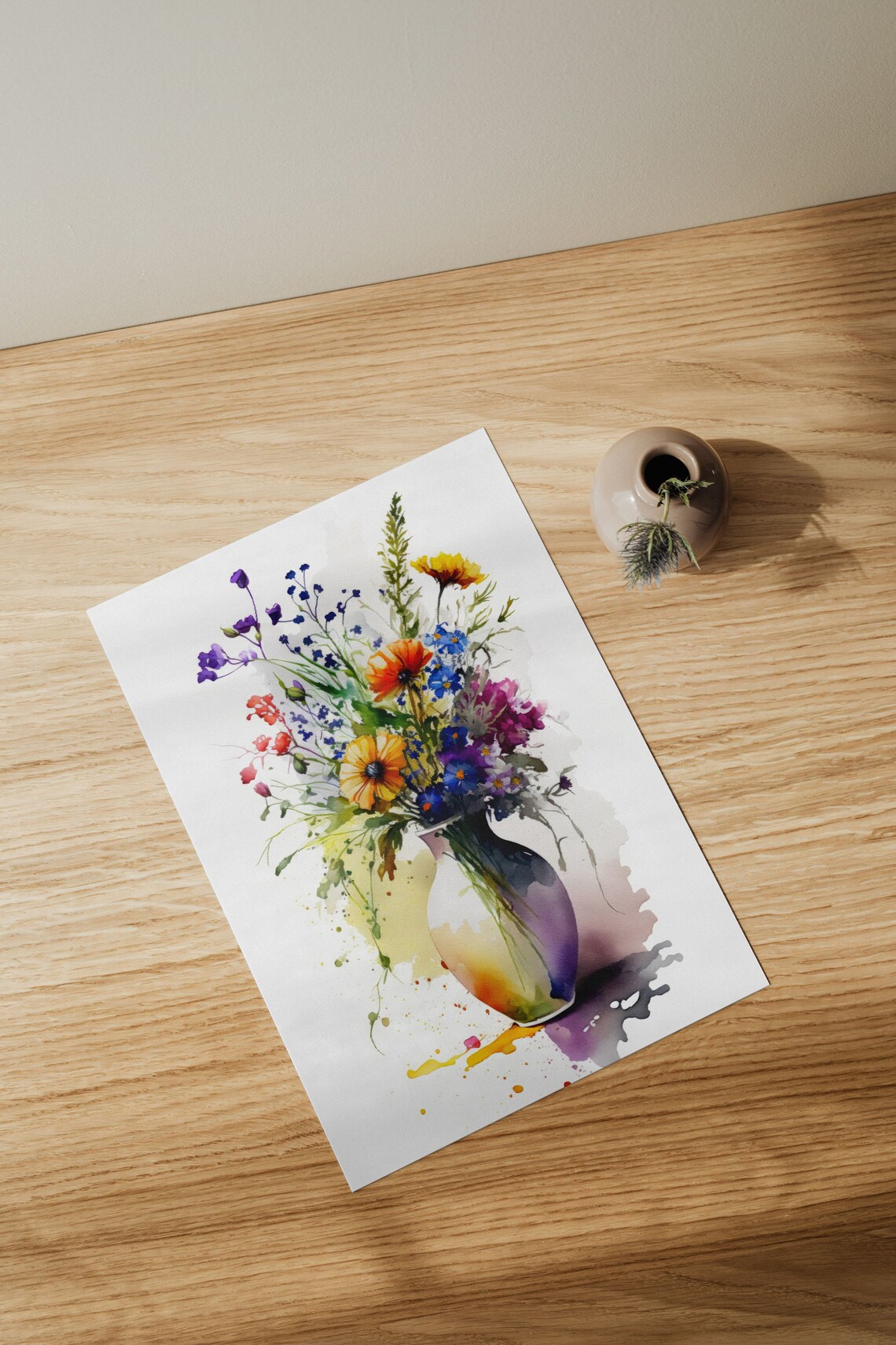 Watercolor Wildflower Bouquet in Vase Bright Floral Art Poster