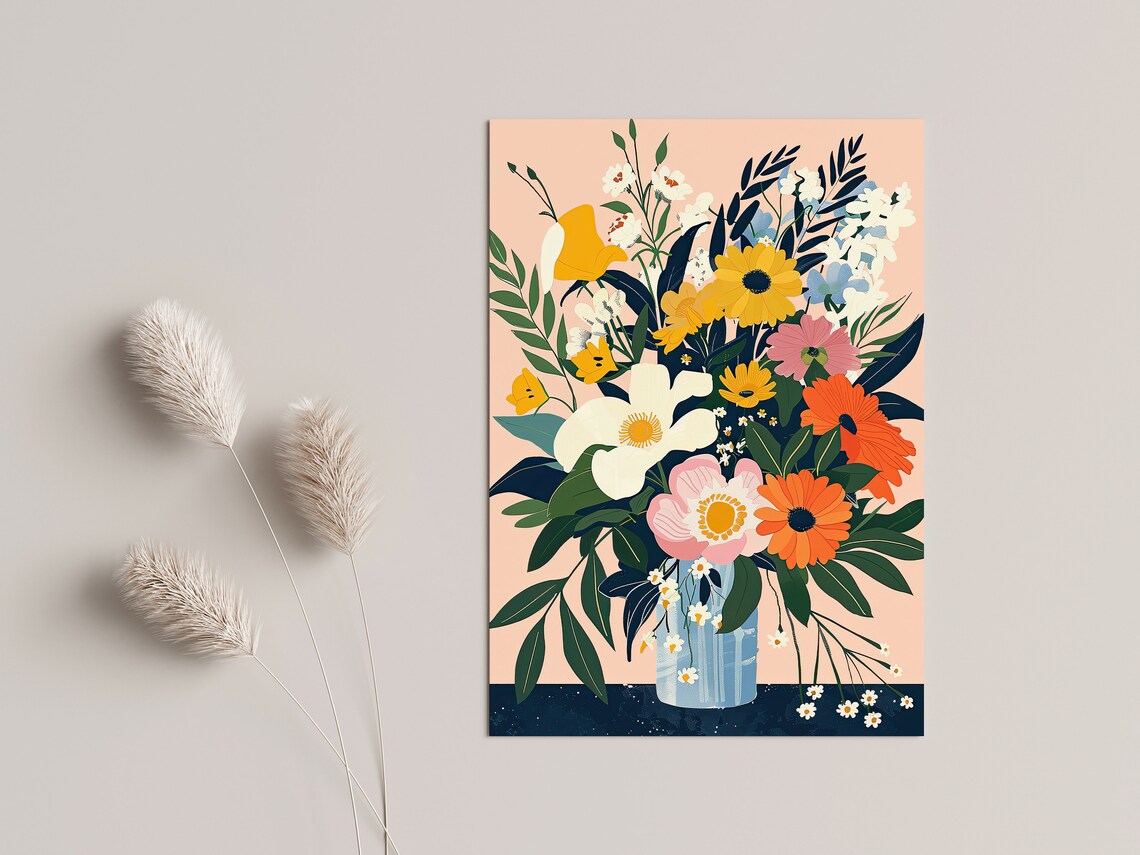 Vintage Meadow Flowers Art Print, Retro Floral Decor