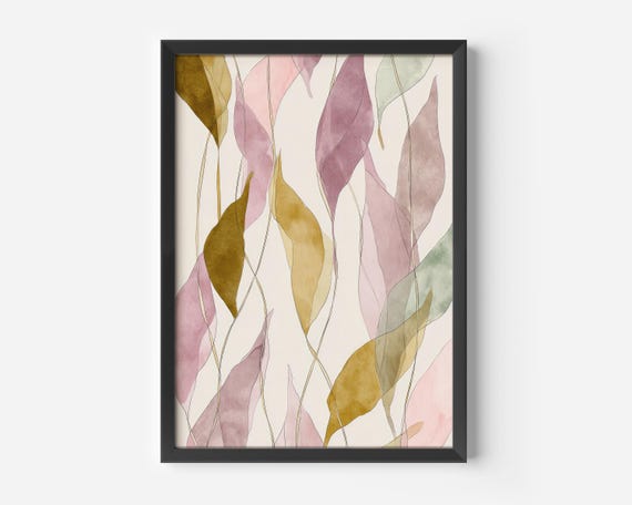 Living Room Decoration Botanical Watercolor Artwork Soft Pastel Leaves Design Elegant Wall Art Neutral Style Decorative Pictures