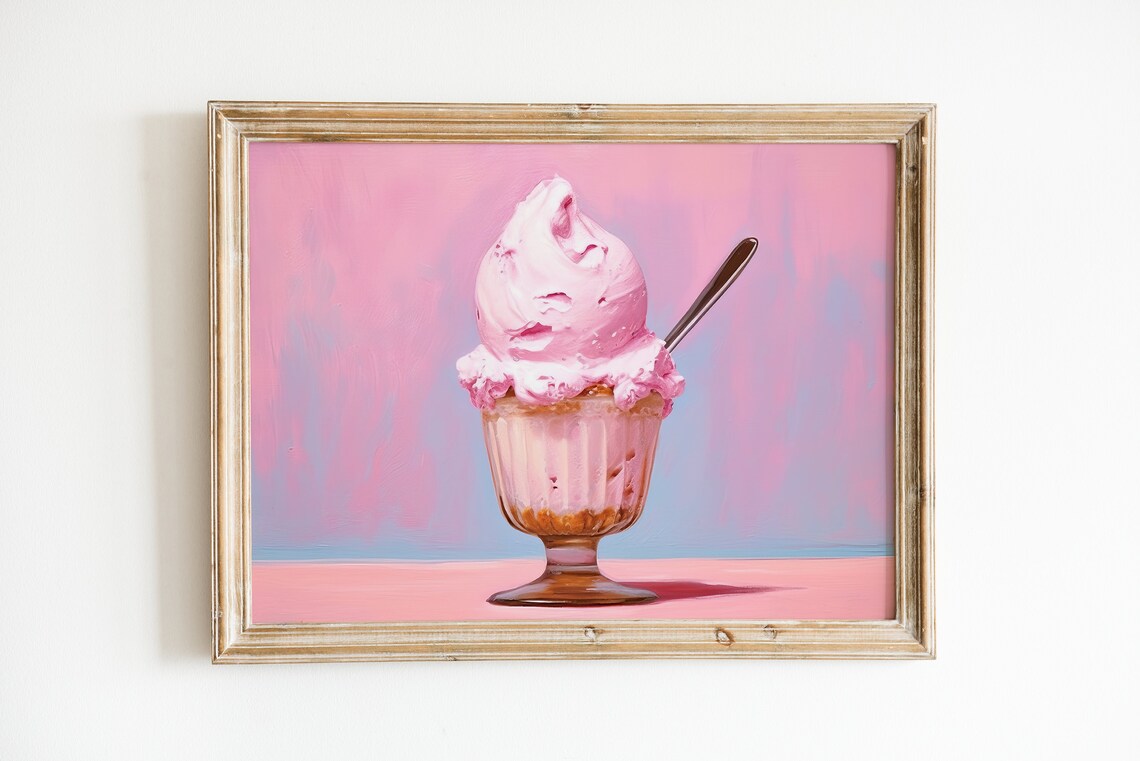 Girly Kitchen Pink Ice Cream, 1950s Retro Art Print