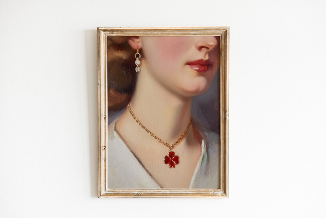 Antique Oil Painting Coquette Art Print, Dark Academia