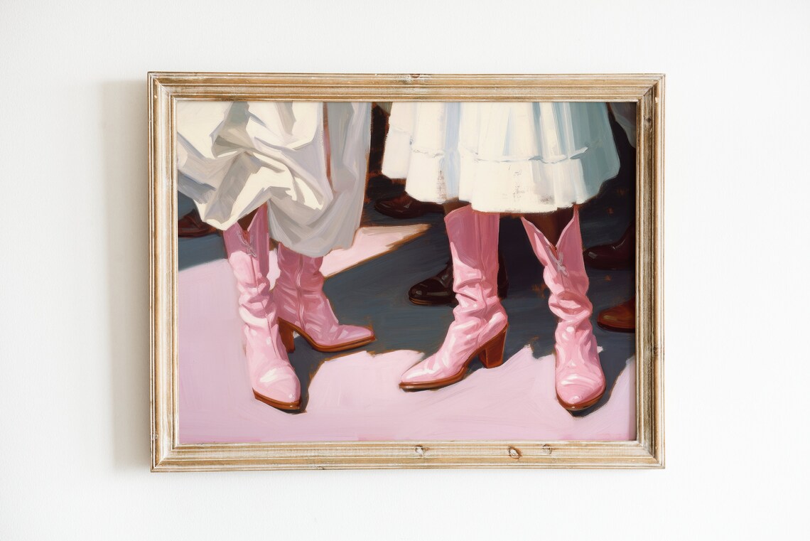 Pink Cowgirl Boot Art Print, Cute Western Decor