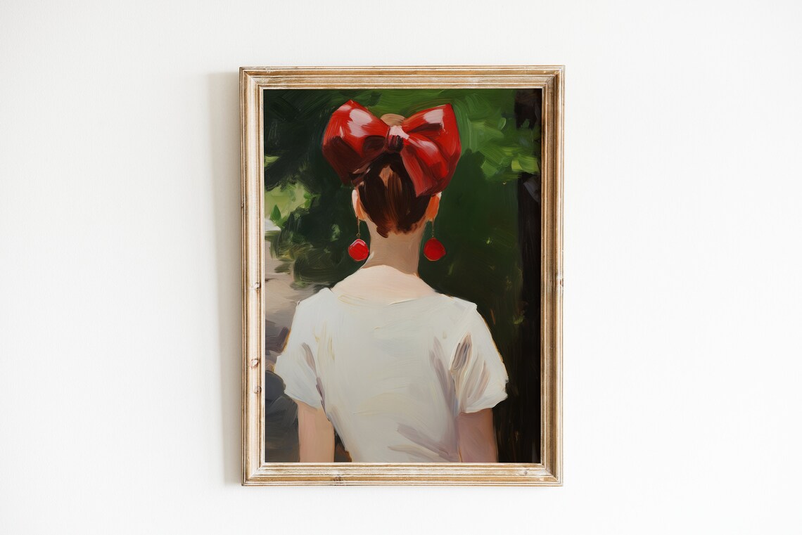 Red Bow Print, Preppy Retro Teen Room Art Print
