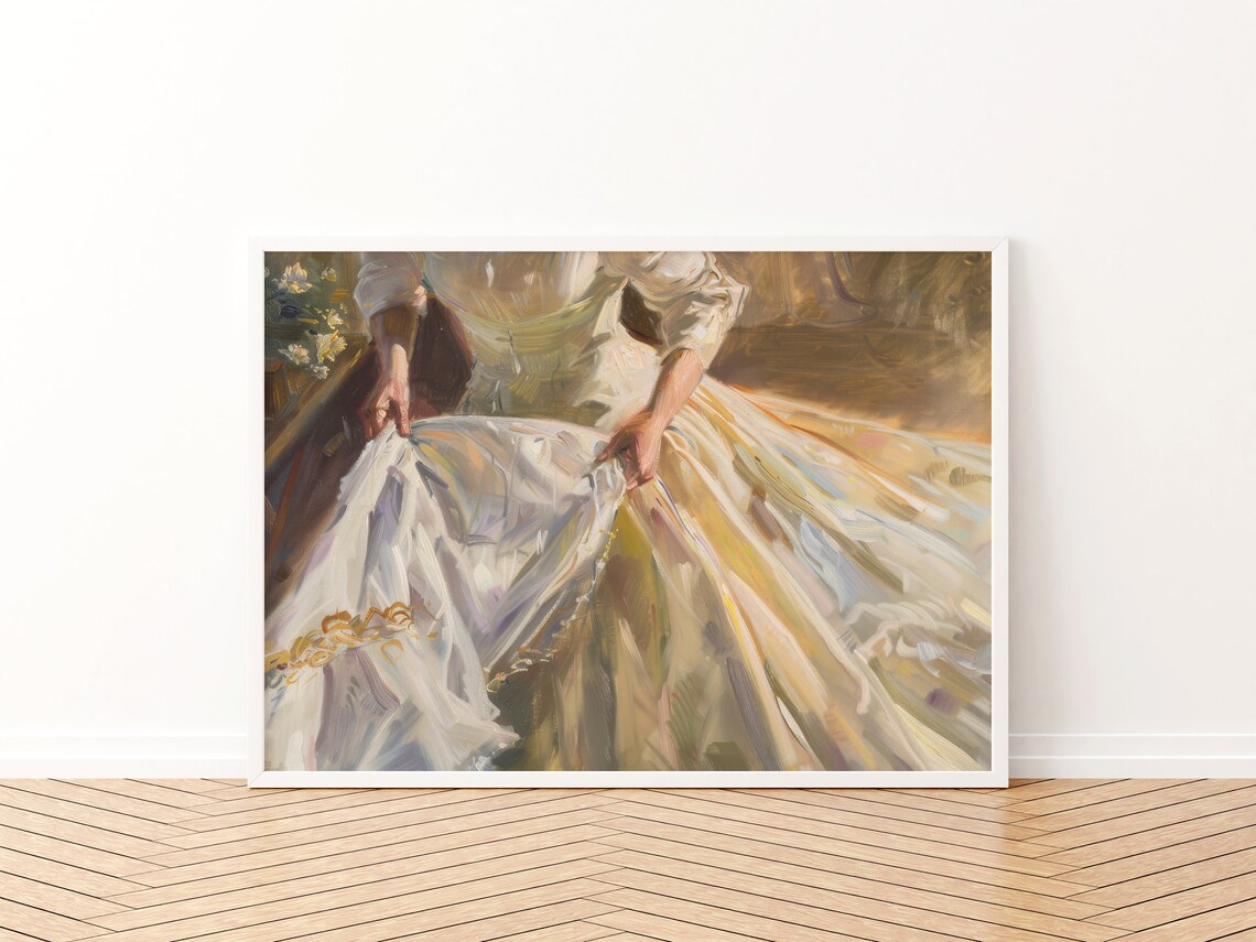 Classic Woman In Flowing White Gown Oil Painting Vintage Style Poster - Image 3