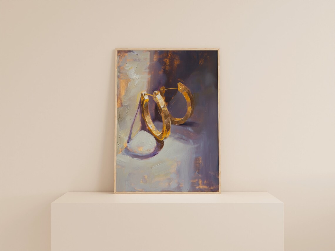 Vintage Bathroom Print, Gold Hoop Earring Art Print - Image 2