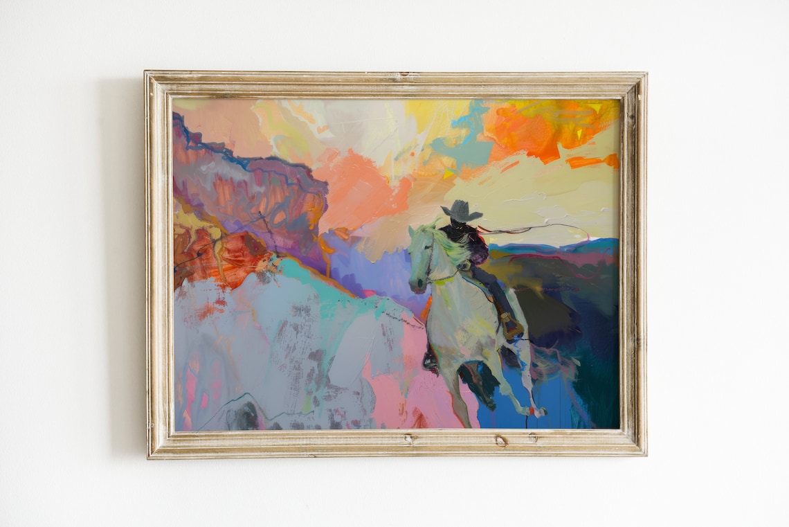 Abstract Rodeo Cowboy Painting, Western Art Print