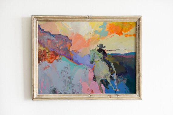 Abstract Rodeo Cowboy Painting, Western Art Print