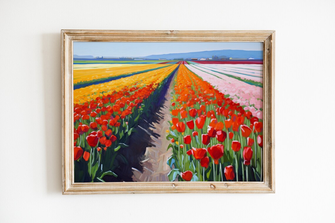 Tulip Field Painting Aesthetic Modern Farmhouse Print