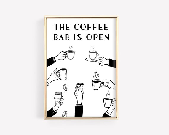 The Coffee Bar Is Open Print Coffee Prints Abstract Coffee Art Coffee Line Art Coffee Bar Prints Coffee Wall Art Coffee Art