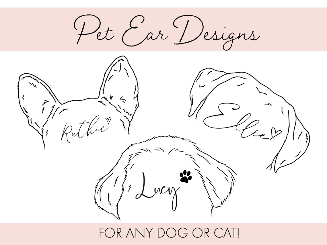 Pet Ear Designs Line Art Any Dog or Cat Custom Names Wall Art