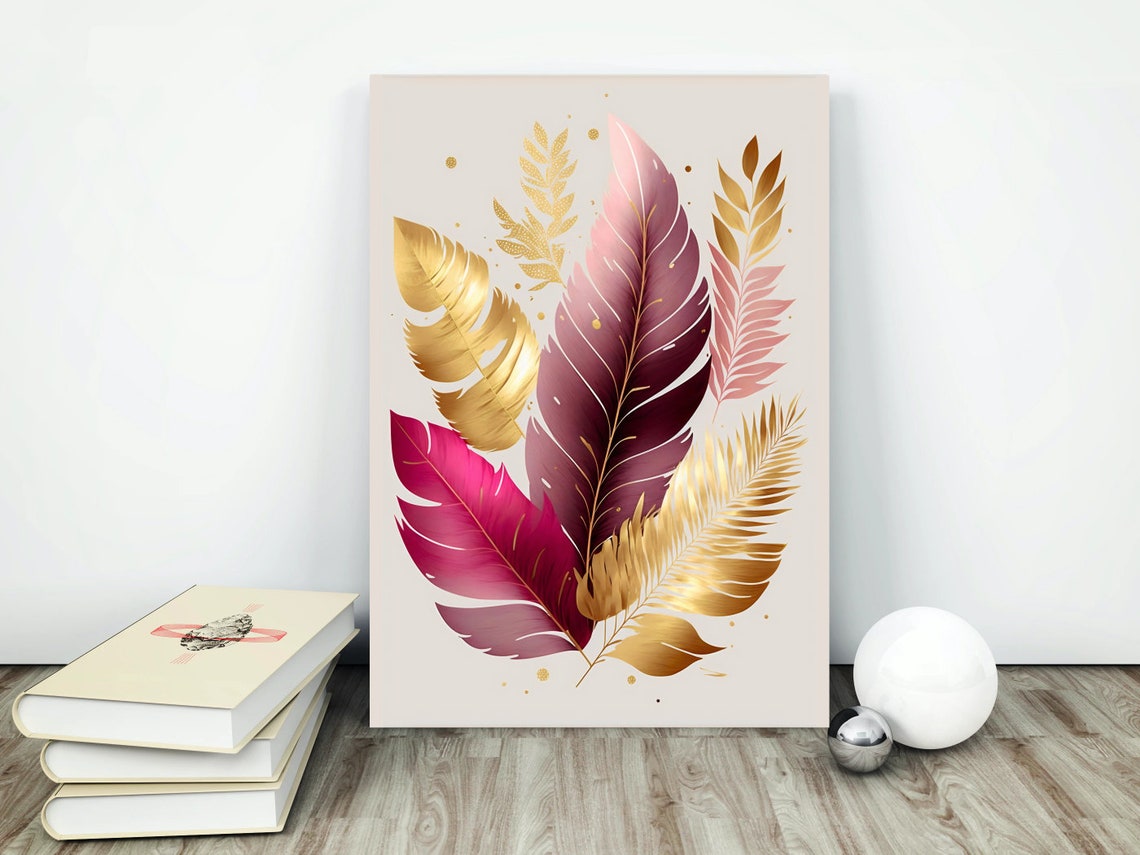 Magenta Gold Feather Bouquet Blush Elegant Girly Room Poster - Image 4