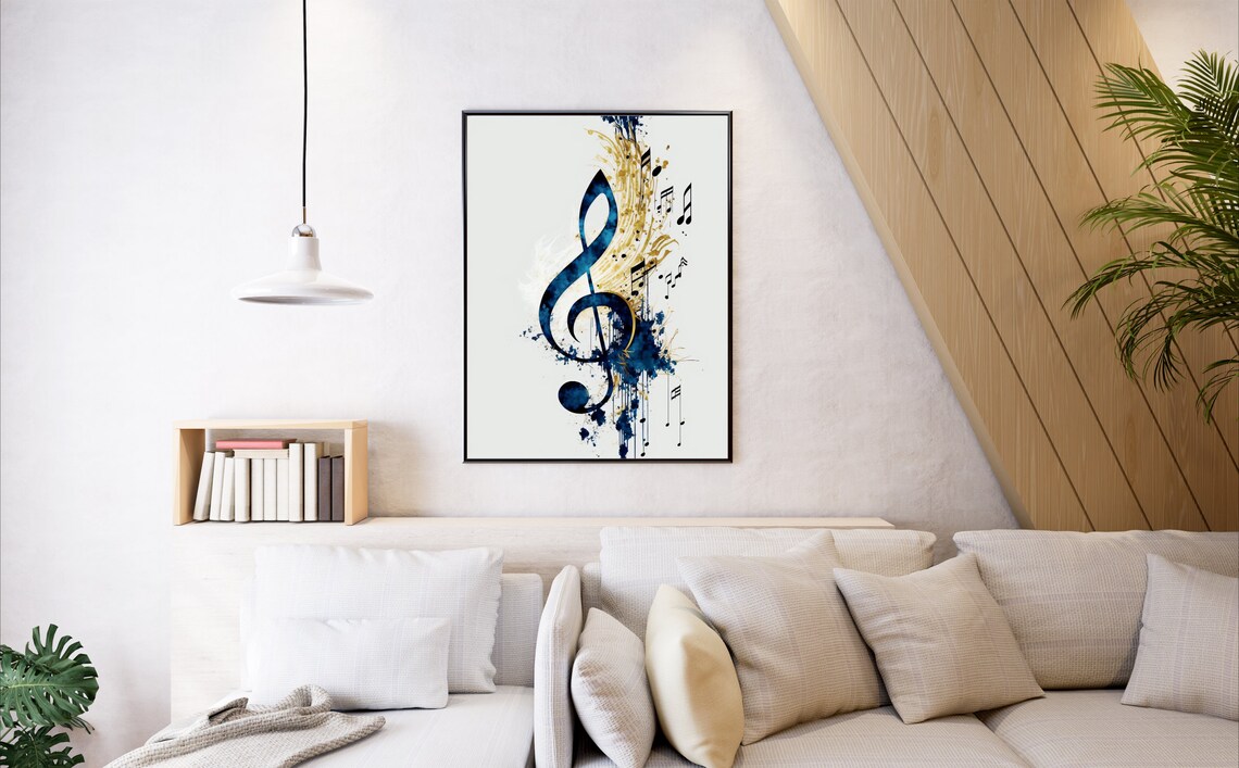 Navy Blue and Gold Treble Clef Watercolor Musical Decor Poster - Image 3