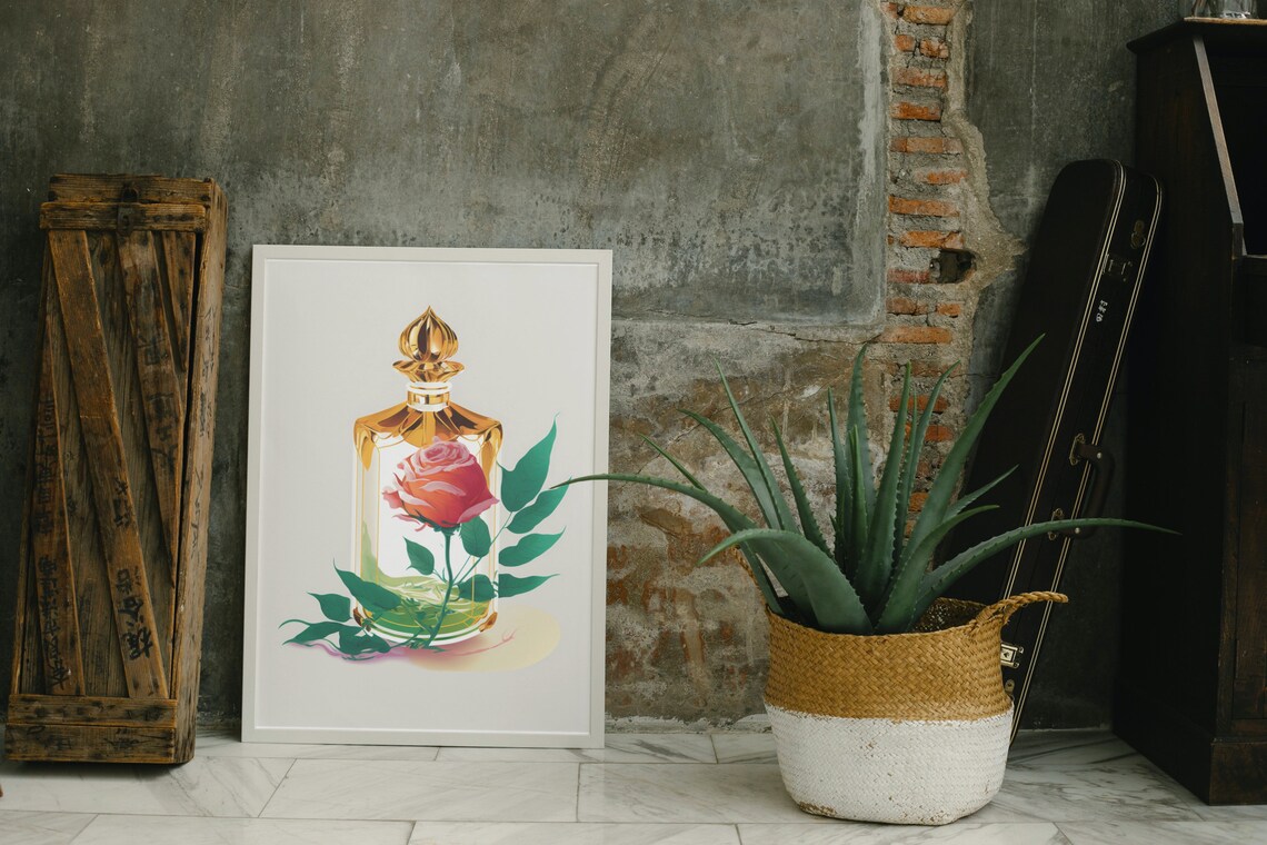 Flower in Perfume Bottle Print, Neutral Modern Floral - Image 2