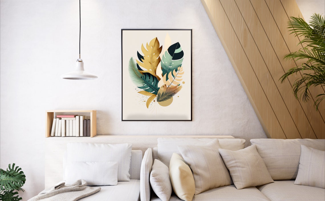 Tropical Gold Palm Monstera Leaves Bouquet Exotic Decor Poster - Image 4