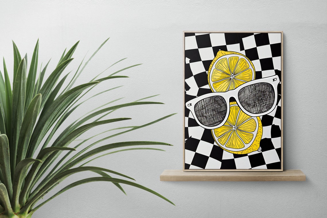 Checkered Lemon Wall Art Trendy Abstract Print Aesthetic Printable Art Instant - Image 2