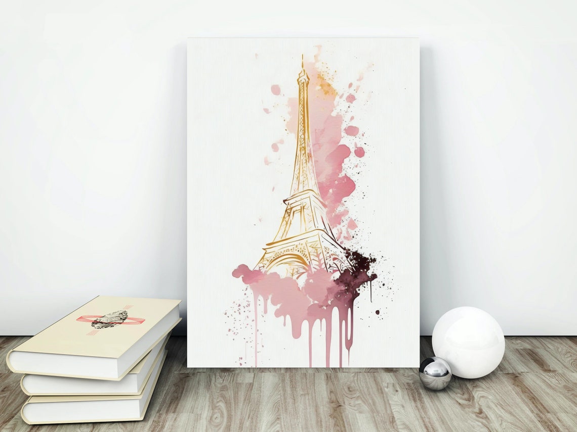 Pink Watercolor Eiffel Tower Paris Gold Romantic France Poster - Image 4
