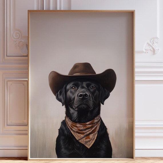 Black Labrador Retriever in Cowboy Hat and Bandana Dog Poster