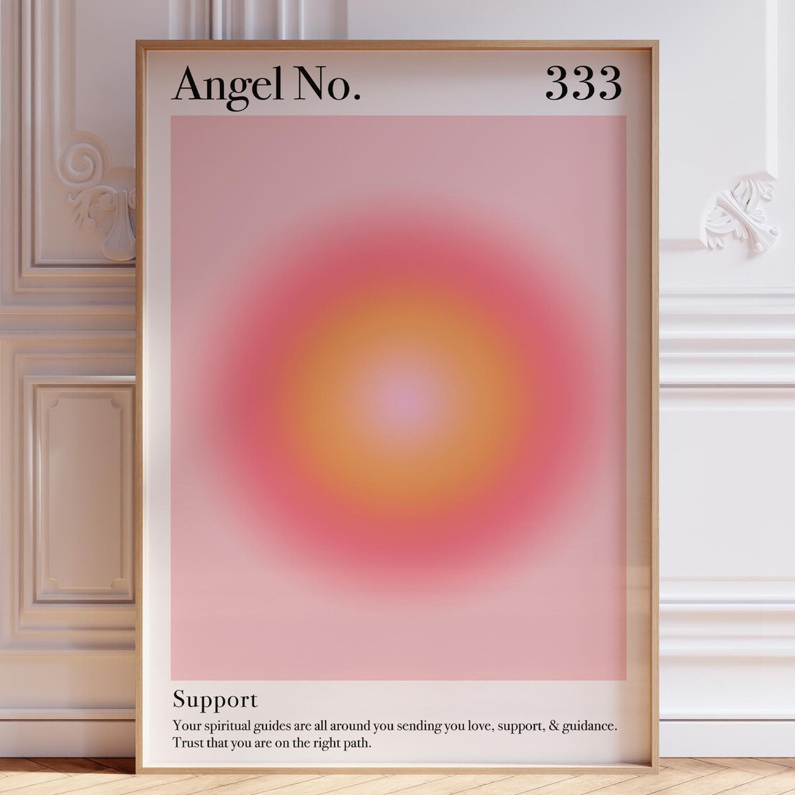 Angel Number 333 Pink Aura Gradient Spiritual Support Wall Art