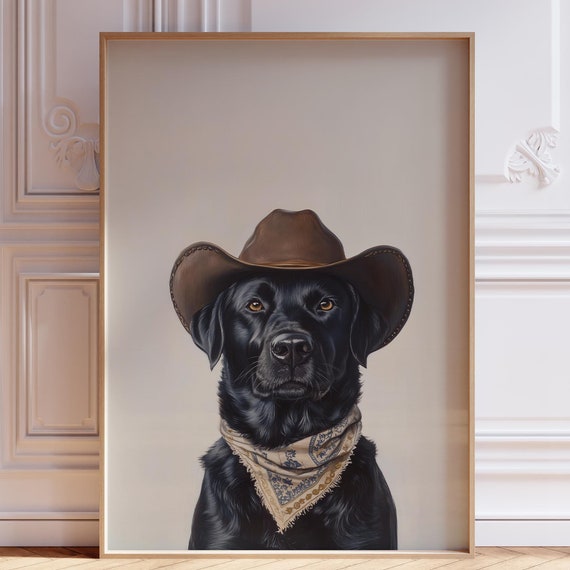 Black Lab Cowboy Print Labrador Cowgirl Dog Painting Art Nursery Hat