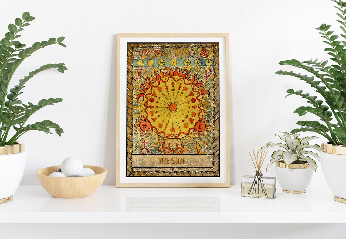 The Sun Tarot Card Wall Art Tarot Card Art Print Bohemian Wall Art Print Astrology Art Prints Sun Moon And Stars Wall Art Celestial Art - Image 2