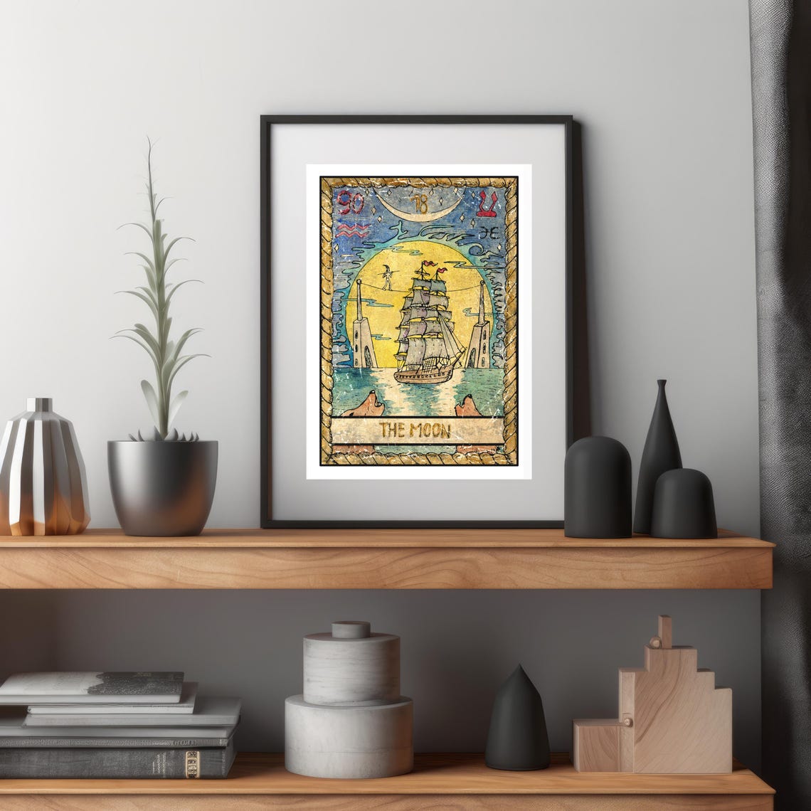 The Moon Tarot Card Ship Under Moonlight Vintage Occult Artwork Poster - Image 3