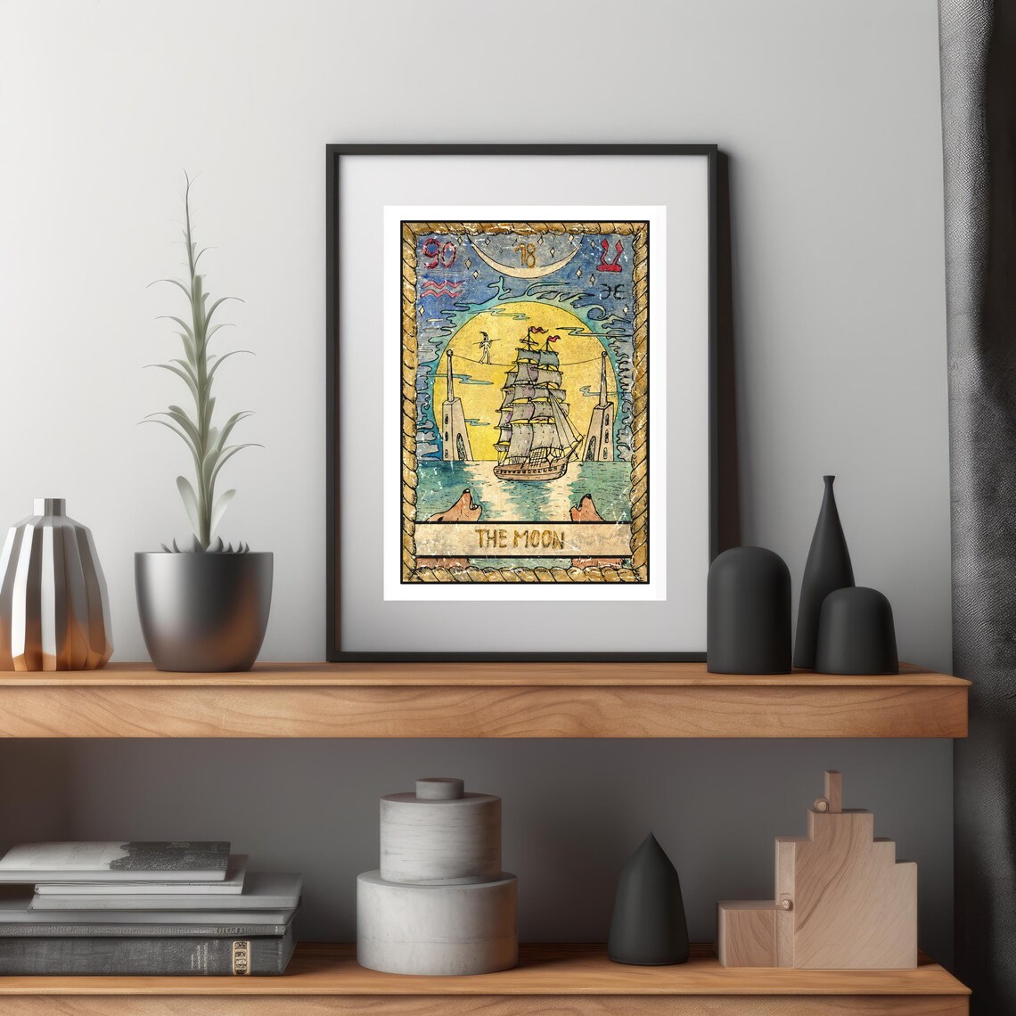 The Moon Tarot Card Wall Art Print Tarot Card Art Prints Sun Moon Print Mystical Moon Art Print Celestial Wall Art Dorm Room Wall Art - Image 3