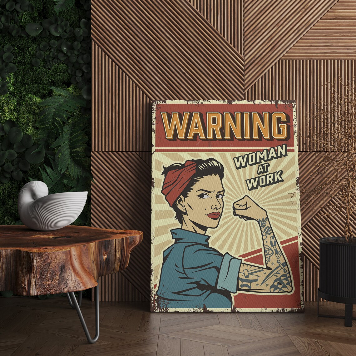 Warning Woman At Work Vintage Feminist Sign Metal Art Poster - Image 3