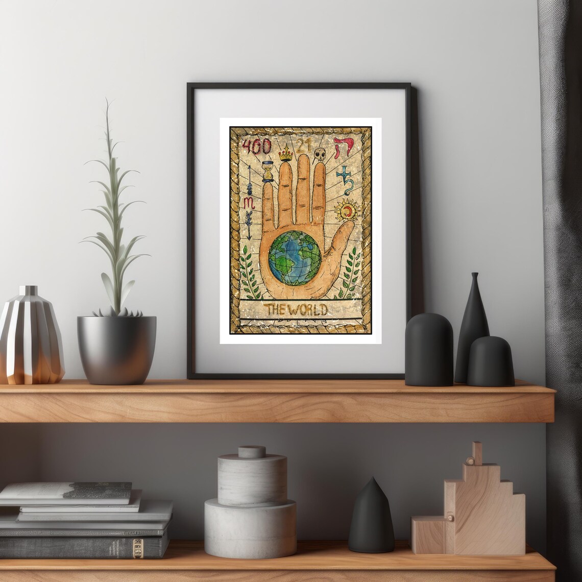 The World Tarot Card Hand Holding Earth Vintage Divination Art Poster - Image 3
