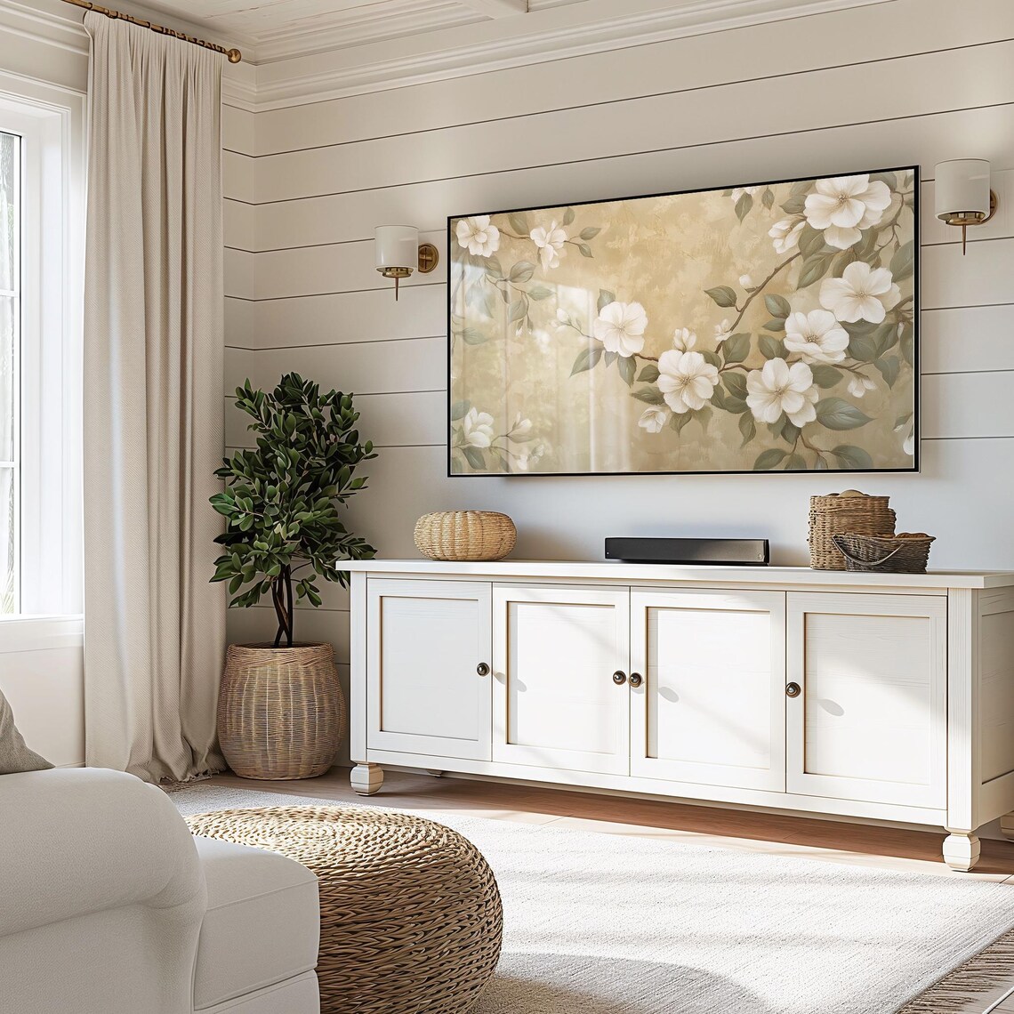 Elegant White Blossoms Gold Background Floral Painting Wall Art - Image 6